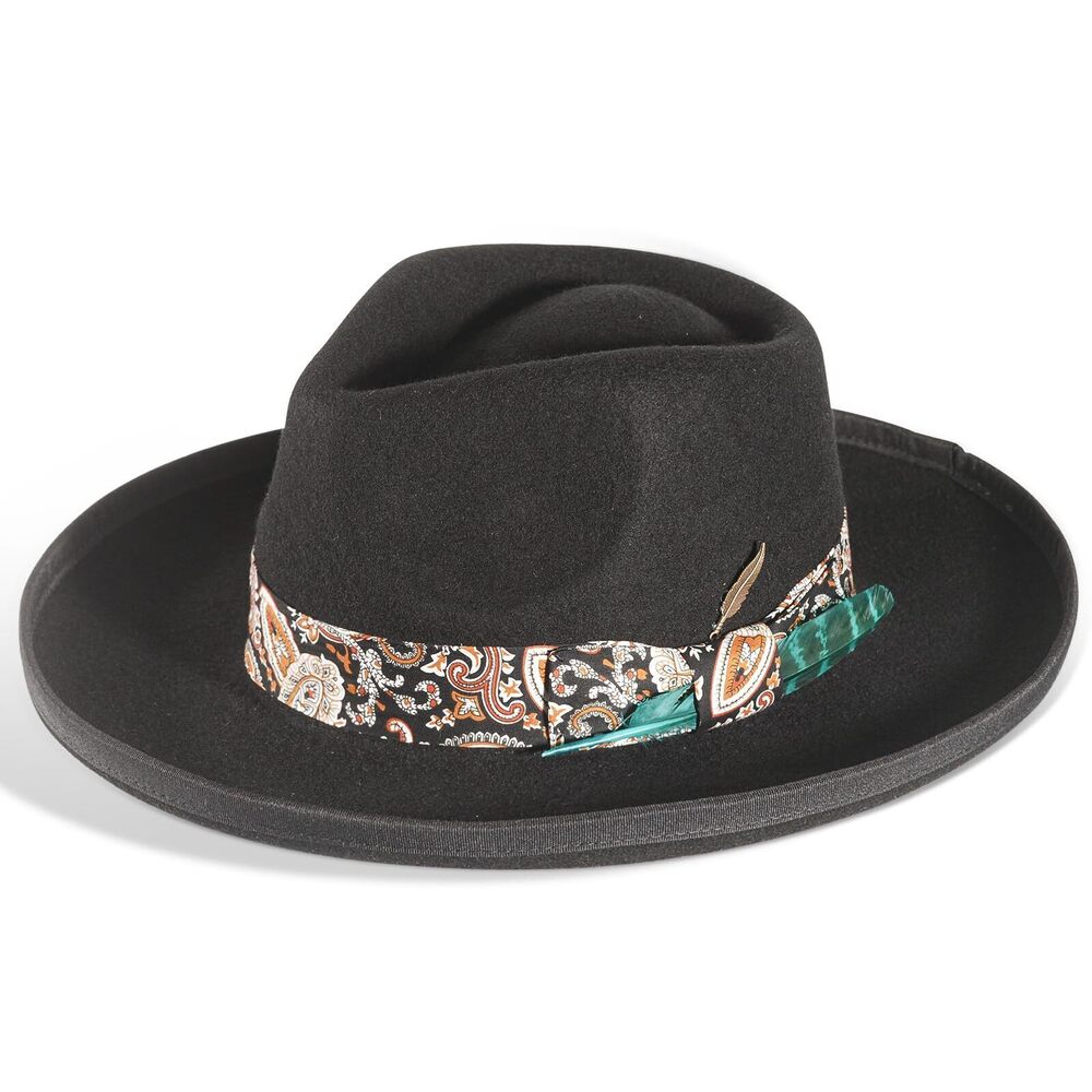 6086 Vintage Fedora Firm Wool Felt Panama Hat Classic Rancher Wide Brim